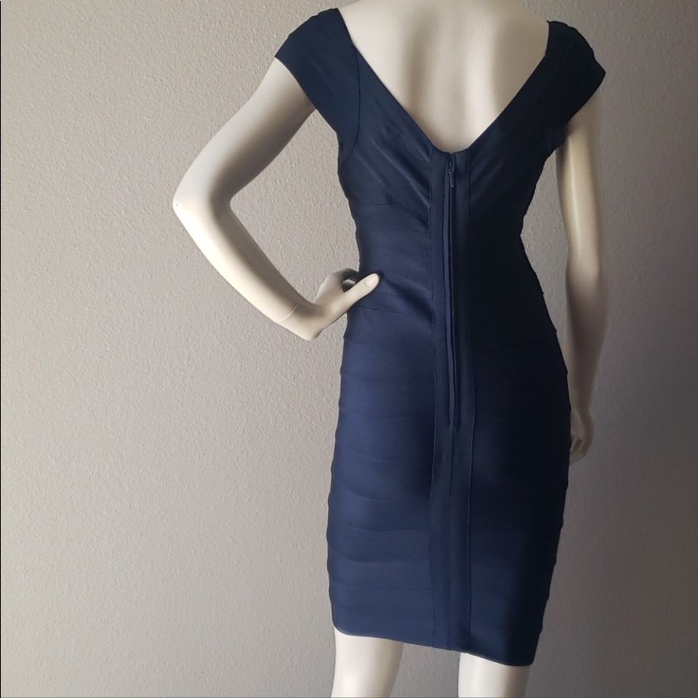 NWT AQUA BANDAGE NAVY BLUE DRESS SMALL - Picture 2 of 7